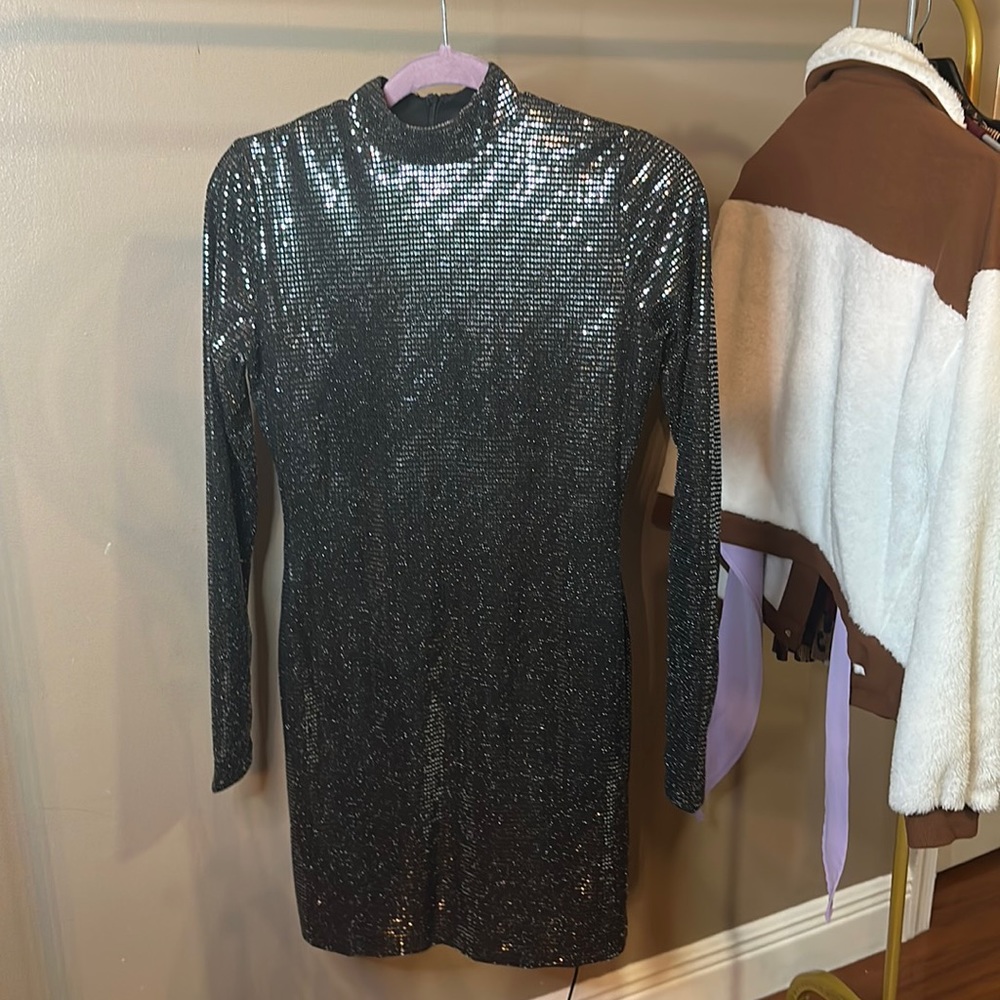 Sequin black party mini dress